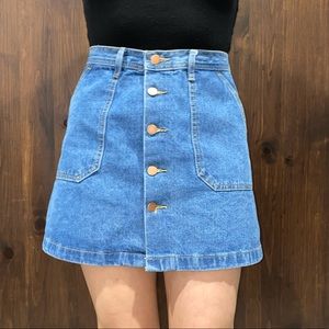 High waisted button-up jean skirt